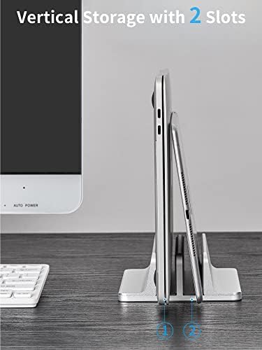 JARLINK Double Vertical Laptop Stand, Adjustable Aluminum Desk Dock, Black