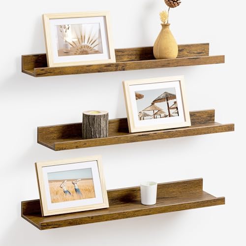 Axeman Picture Ledge Shelf, 24 Inch Brown Floating Shelves Set of 3