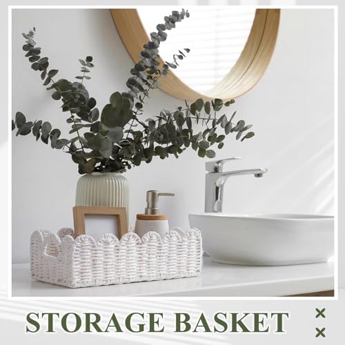 Boao 3 Pcs Boho Storage Wicker Baskets Handmade Woven Decorative Paper Rope Baskets for Organizing with Handle Counterto