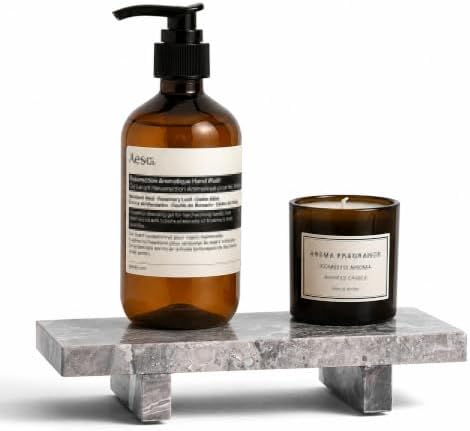 Marble Soap Tray for Bathroom Kitchen Countertop 8.6" x 3.6" Waterproof Soap Dish Holder, Stone Pedestal Stand for Sink,