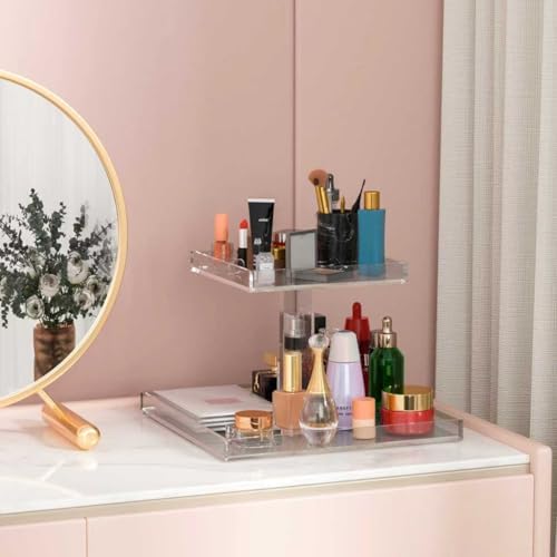 2-Tier Acrylic Perfume Organizer, Display Stand for Dresser & Counter, Vanity Trays Makeup Storage Holder, Bathroom & Ki