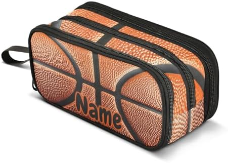 Custom Basketball Ball Skin Pencil Case Box Boys Girls Personalized Name Large Pencil Pouch Stationery Pen Bag Organizer for Kids Adults School Office