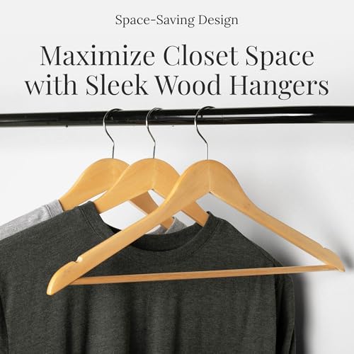 Wooden Hangers 30 Pack – Heavy Duty Wood Coat Hangers with Non-Slip Pant Bar & 360° Swivel Hook, Smooth Finish Clothes Hangers for Closet, Shirts, Suits, Jackets, Dresses & Pants – Natural Wooden