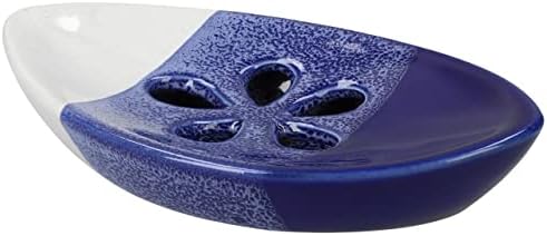Ceramic Soap Dish with Self Draining Tray for Bathroom, Kitchen (Blue No.3), 6.25 x 3.75 x 1 inches (LxWxH) (1111)