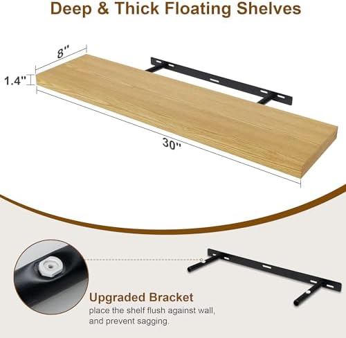 30 Inch Floating Shelves, Rustic Floating Wall Shelves 8 Inch Deep, 30 x 8 Floating Shelves for Home Decor, Deep Display