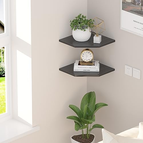 JJL Corner Wall Shelf, Set of 2 Floating Corner Shelf for Wall Storage,Easy-to-Assemble,Wall Mount Corner Shelves for Te