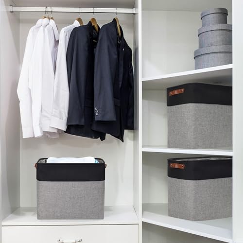 Bagnizer Large Fabric Storage Baskets | 50L Storage Bins, Decorative Linen Closet Baskets with Handles for Organizing, S