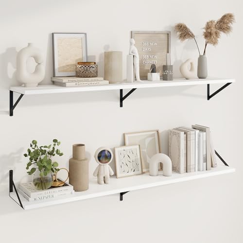 Axeman Deep Floating Shelves, 55'' x 10'' White Wall Shelves Set of 2