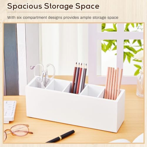 Jetec Wooden Pencil Pen Holder for Desk, White, 5 Compartments