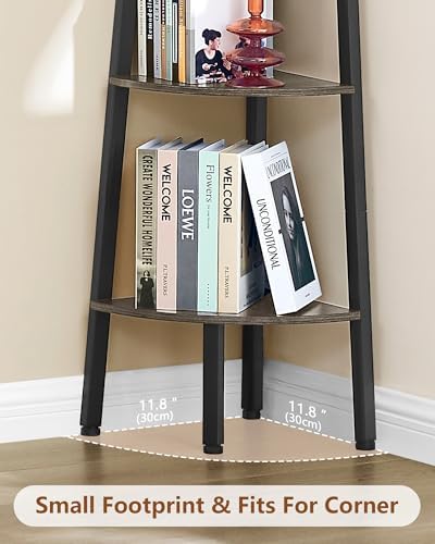 Hoctieon Corner Shelf, 5-Tier Corner Bookshelf, Rustic Ladder Shelf, Industrial Display Stand for Living Room, Kitchen, 