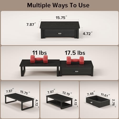 WOHOMO Dual Monitor Stand Riser with Drawers, Wood Desk Organizers for 2 Monitors, Desktop Storage Stand for Computer, L