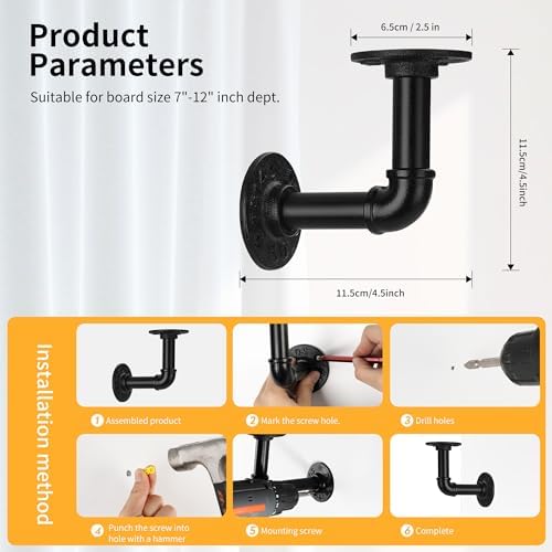 1/2" Pipe Shelf Bracket，Wall Mounted Floating Shelf Bracket, Steam Punk Decor Hanging Wall Metal Bracket, Heavy Duty Dec