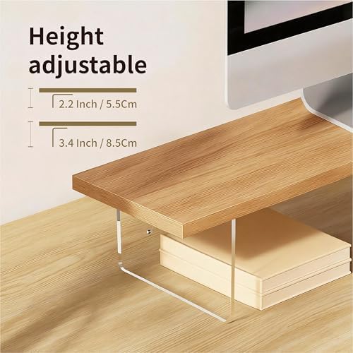 Wood Monitor Stand Riser with Acrylic Legs, Computer Screen Stand Desk Organizer, 31.5 x 7.9 x 3.1 inch, Hold up to 66 l