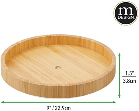 mDesign Bamboo Lazy Susan Turntable Food Storage Container for Cabinets, Pantry, Refrigerator, Countertops, Spinning Org