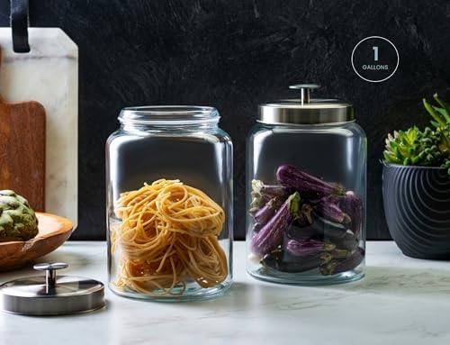 KooK Glass Storage Containers with Lids, 1 Gallon, Set of 2, Glass Canister, Laundry Jar, Kitchen Jar, Storage for Pantr