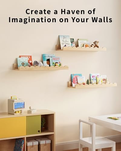 G&W Gruwald Nursery Book Shelves, Set of 3, Nursery Decor for Baby and Toddler, Scalloped Shelves, Book Shelf for Kids R