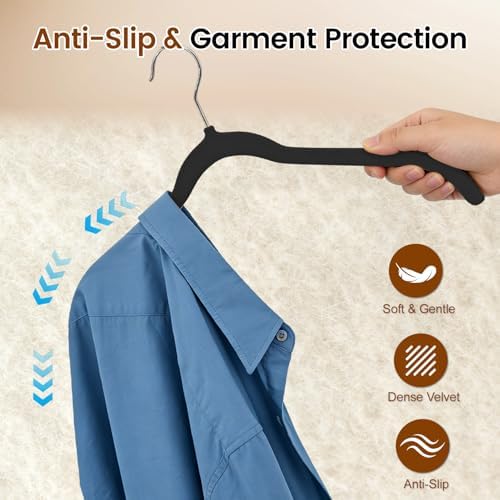 Velvet Shirt Hangers 50 Pack, No Shoulder Bumps for Clothes (Black)