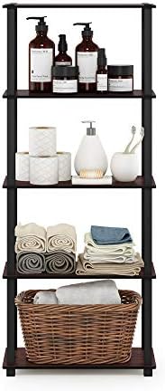 Furinno Turn-N-Tube 5-Tier Multipurpose Shelf / Display Rack / Storage Shelf / Bookshelf, Square Tubes, Dark Cherry/Blac