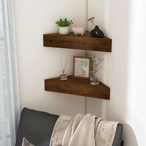 Wall Corner Floating Shelves,Wood Rustic Handmade Shelf - 12" x 12", Pack of 2 - Provincial
