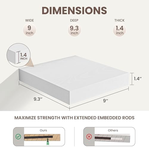 Acovy Floating Shelves for Wall 9 Inch,9.3" Deep Square Floating Shelf Set of 3,Wall Shelves Hanging Shelf with Invisibl