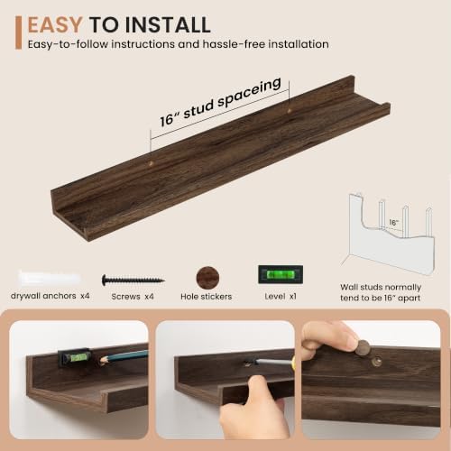 Dreamland Picture Ledge Shelf for Wall, Floating Shelves Set of 2,30 inch Long Floating Shelves with Lip for Living Room