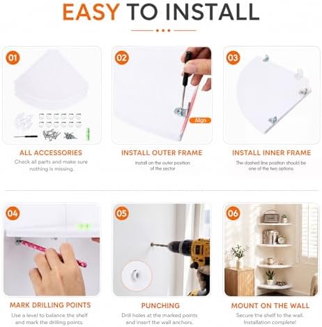 4 Pcs White Corner Floating Shelves for Wall with Cord Hole 10 Inch Rounded Corner Curved Hanging Shelves for Cable Box,