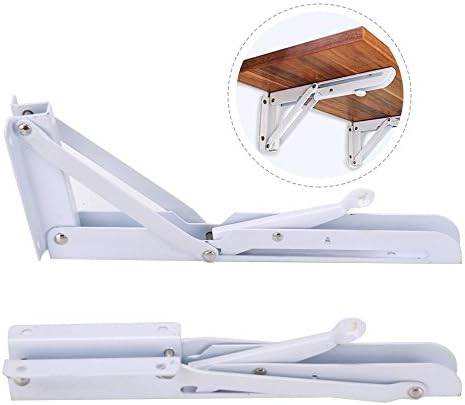 Folding Shelf Bracket Steel Triangle Wall Mount Support White Heavy Duty Shelf Brackets 2 PCS (8 inch)