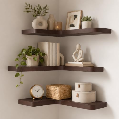 Floating Corner Shelves Solid Pinewood Wall Mounted Shelf