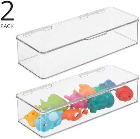 mDesign Long Plastic Playroom/Gaming Storage Organizer Box Containers with Hinged Lid for Shelves or Cubbies, Holds Smal