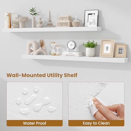 Fun Memories 60 Inch Fireplace Mantel Set of 2, Long Floating Shelf for Bedroom|Living Room, Wall Mounted Farmhouse Disp