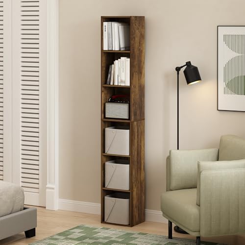 Furinno LUDER Book Shelf, 6-Tier Tall Modern Bookshelf, Bookcase with Open Shelves, 9.3 x 12 x 71, for Living Room, Bedr