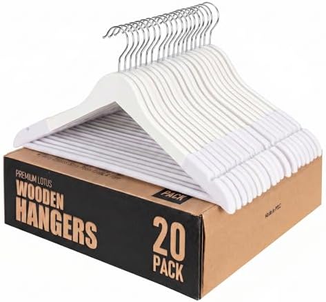 Wooden Hangers, 20 Pack, Non-Slip Velvet for Pants, Coats (White)