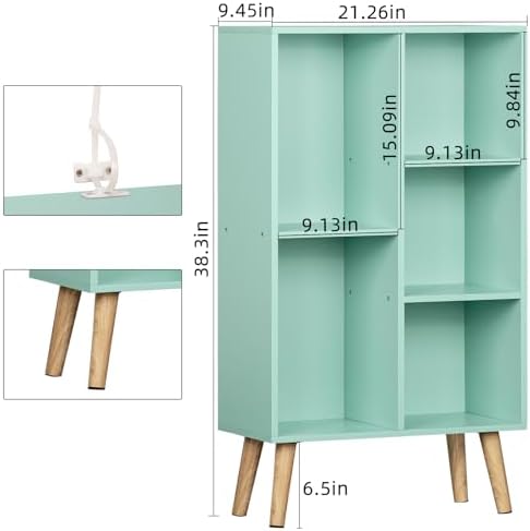 LEYAOYAO 5 Cube Bookshelf, Mid-Century Modern Book Shelf with Legs, Green