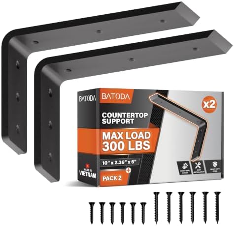 BATODA 10” Countertop Support Steel Brackets (2 PCS), Heavy Duty L Bracket
