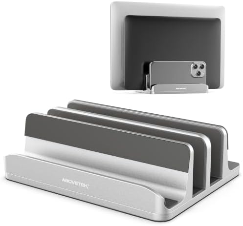 AboveTEK Vertical Laptop Stand, 3 Slots Aluminum Desk Laptop Holder & Laptop Docking Station Stand for MacBook, Tablet, 