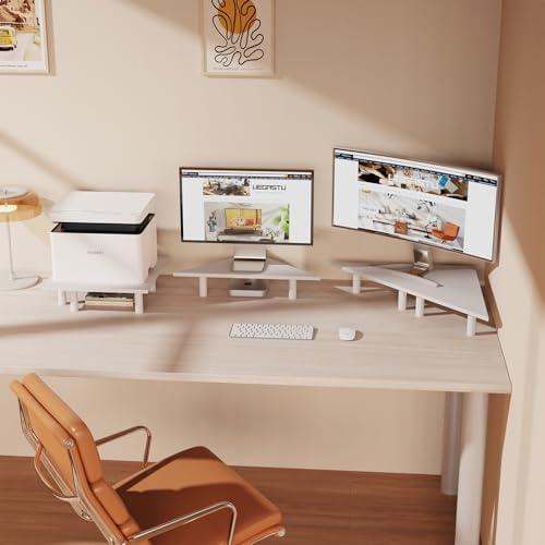 2 Pack White Corner Monitor Stand, Triangle/Square Adjustable Height Riser, 27-inch Universal Desktop Shelf for Computer