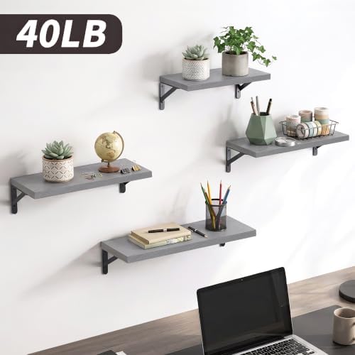 YGEOMER 4 Different Sizes Floating Shelves for Wall Home Decor, Grey