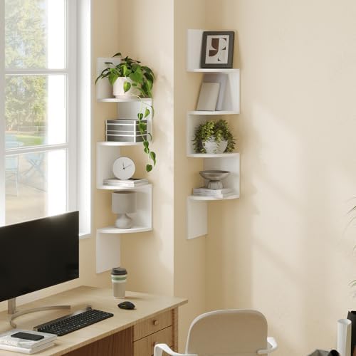 HOOBRO Corner Shelf Wall-Mounted, Set of 2 Floating Corner Shelves for Wall