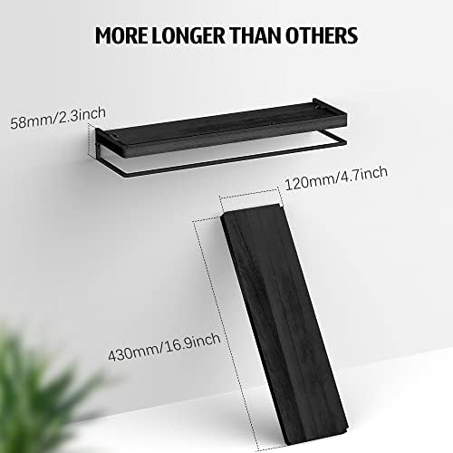 Meangood Floating Shelves Wall Mounted Set of 2, Wall Shelf with Towel Bar Rustic Wood Wall Storage Shelves for Bedroom,