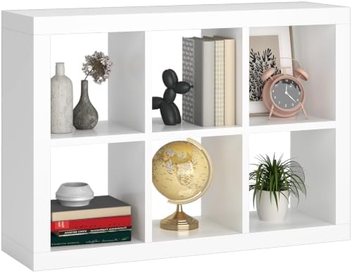 furtble Bookshelf with Storage Bin, 6-Cube Storage Organizer, Modern Wood Open Bookcase, Multifunctional Display Cubicle
