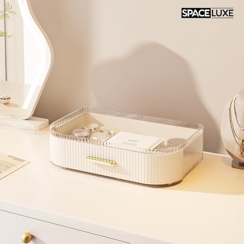 Makeup Organizer with Drawers, 360° Rotating Brush Holder