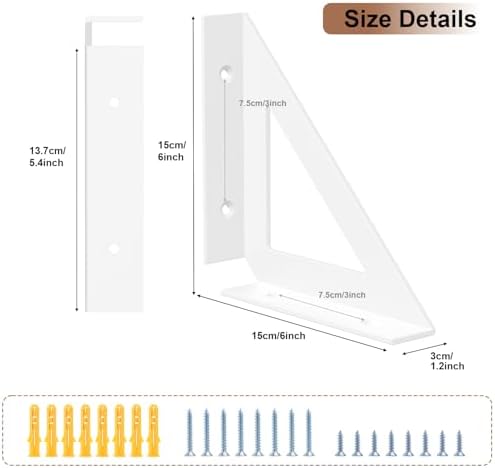 SOGAL White Shelf Brackets 6 Inch, Heavy Duty Wall Mount 4 Pack