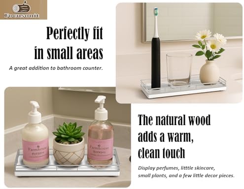 Bathroom Tray for Counter, Oak Wooden 11.2" L Vanity Tray for Jewelry Candle Makeup Perfume, Holder for Coffee Table Dec