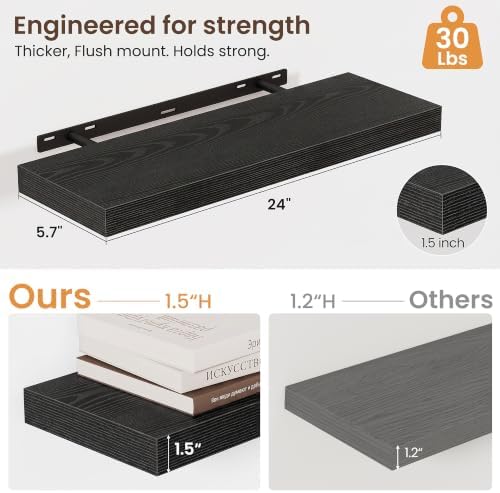 24 Inch Floating Shelves for Wall 2 Pack, Wood Wall Bathroom Shelves
