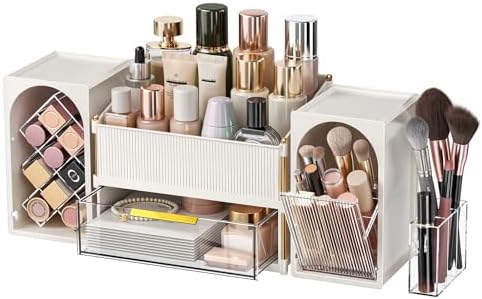 INVSSENE Stackable Makeup Organizer Countertop, Storage Perfume Skincare Cosmetic Lipstick Face Mask Makeup Brush Palett