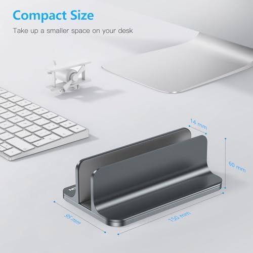 OMOTON Vertical Laptop Stand Holder, Adjustable Dock for MacBook, Gray