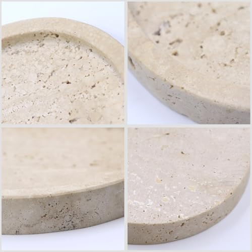 OOBOOB Oval Natural Marble Bathroom Tray for Decor Countertop, Marble Vanity Tray for Candles Perfume, Jewelry, Cosmetic