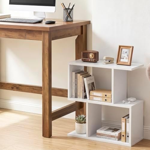 Tangkula 2 Tier Geometric Bookshelf, Freestanding Wood Display Shelf, Home Office Room Divider S Shaped Open Bookcase, S