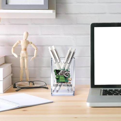 Let's Get This Bread Acrylic Cosmetic Pencil Pen Holder Cup, Funny Raccoon Pen Holder Cup, Raccoon Gifts Sarcastic Motivational Work Gifts for Women Men Coworkers Friends Entrepreneurs Boss