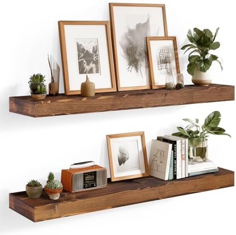 Floating Shelves, 36 Inch Wall Mounted Shelves, Set of 2, Brown